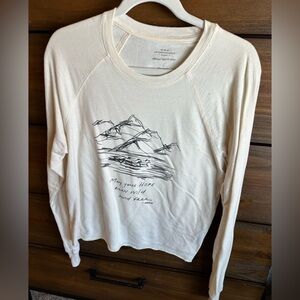 Anthropologie Cream Graphic Long Sleeve Top